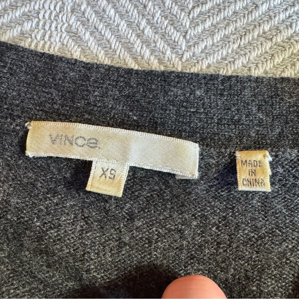 Women's Vince Cashmere V Neck Sweater, Tie Neck, Charcoal, Size‎ XS
